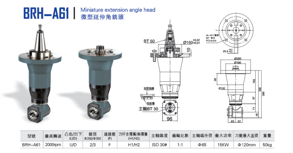 BRH-A61微型延伸角铣头